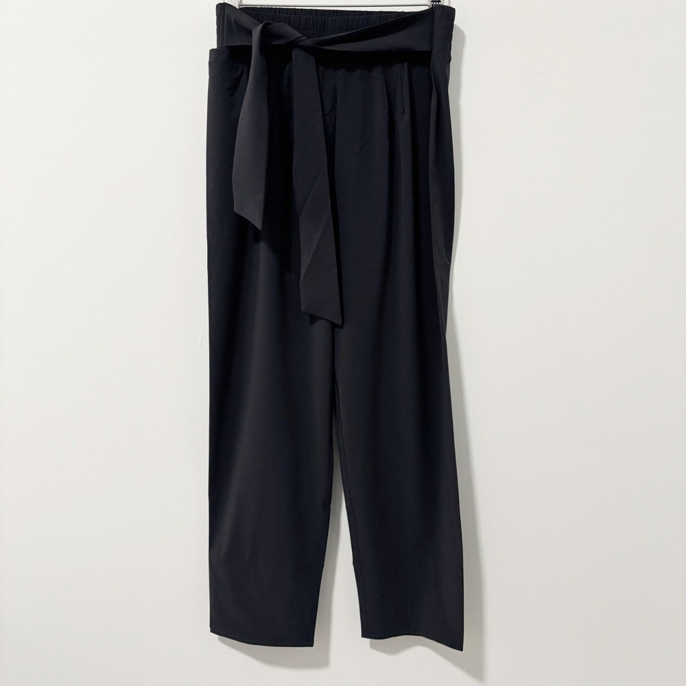 Aday Easy Days Tie Waist Pants Womens S Black High Rise Straight Leg Athletic